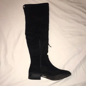 Knee high black suede boots